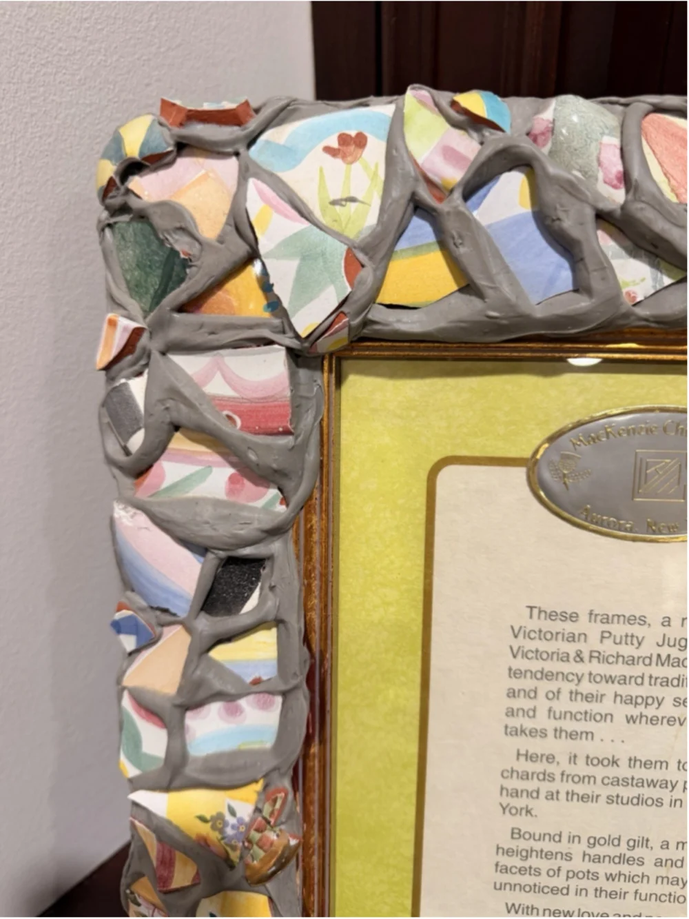 Mackenzie Childs 1980's Ceramic Shard Putty Jug 15 x 13 Picture Frame Aurora NY